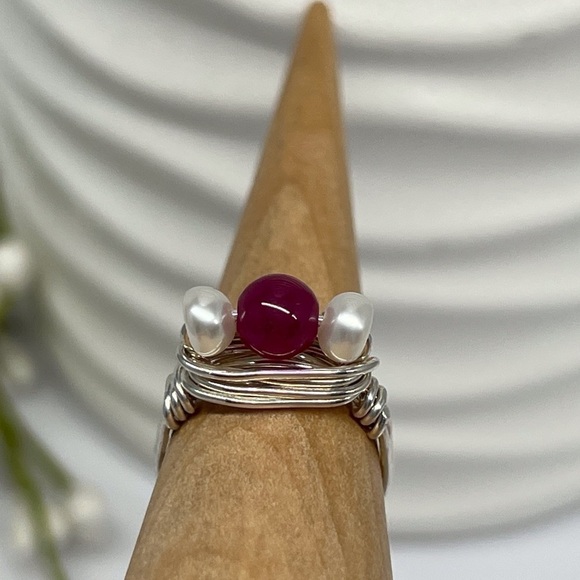 GENUINE Ruby & Freshwater Pearl Sterling Silver Ring - Picture 2 of 16